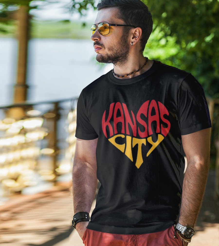 Kansas City Heart Text In Red And Yellow Shaped As A Heart T-Shirt