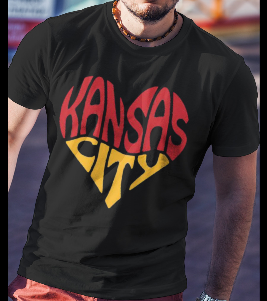 Kansas City Heart Text In Red And Yellow Shaped As A Heart T-Shirt