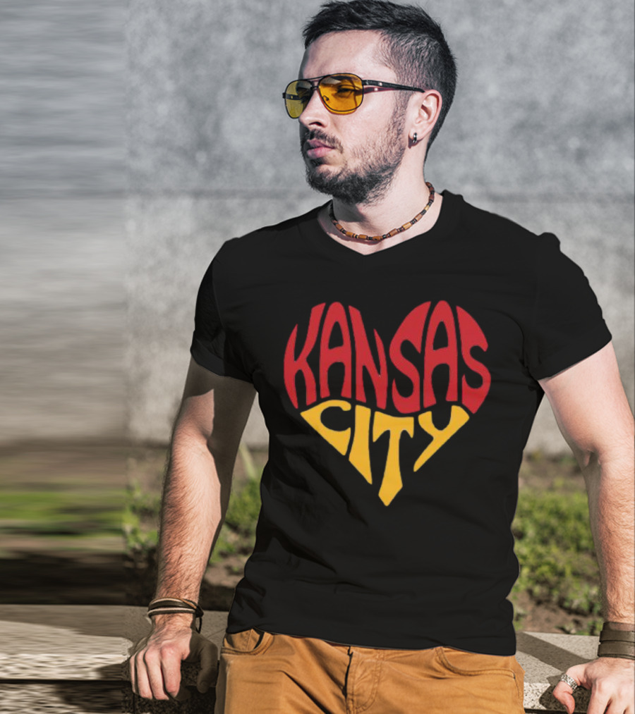 Kansas City Heart Text In Red And Yellow Shaped As A Heart T-Shirt