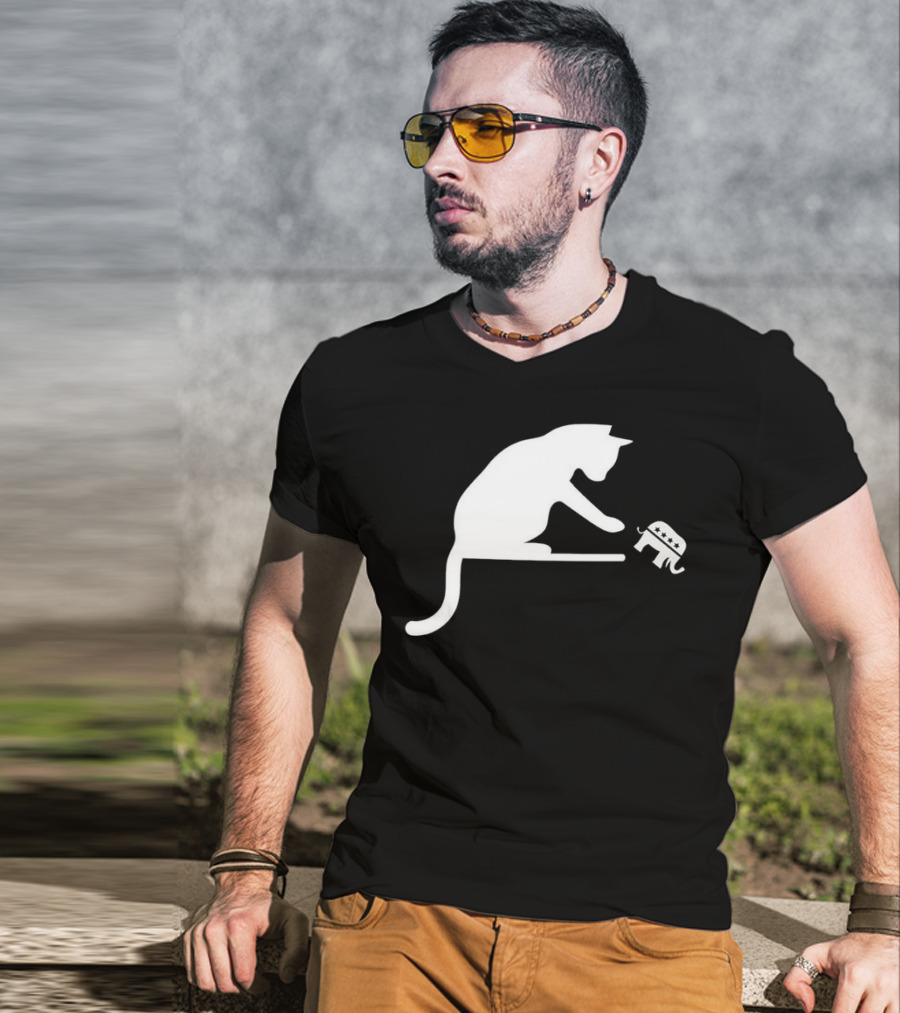 Childless Cat Lady Drop The Hate With Cat Playing With Republican Elephant T-Shirt