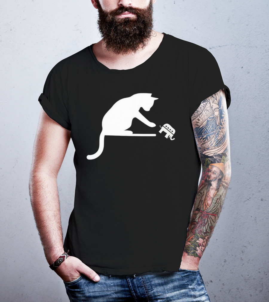 Childless Cat Lady Drop The Hate With Cat Playing With Republican Elephant T-Shirt
