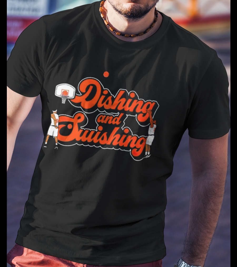 New York Knicks Dishing And Swishing Players And Basketball Hoop T-Shirt