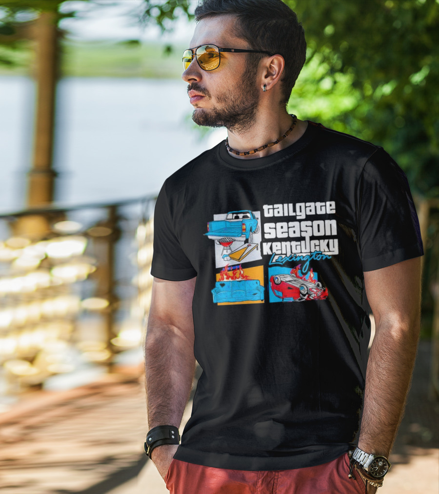 Tailgate Season Kentucky Lexington Truck BBQ Couch Fire Car Flip T-Shirt