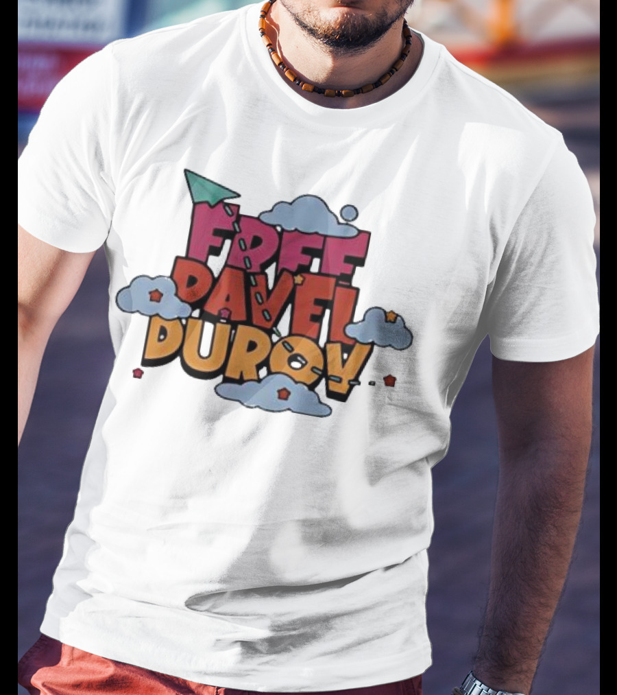 Free Pavel Durov Telegram Graffiti Clouds Paper Airplane T-Shirt