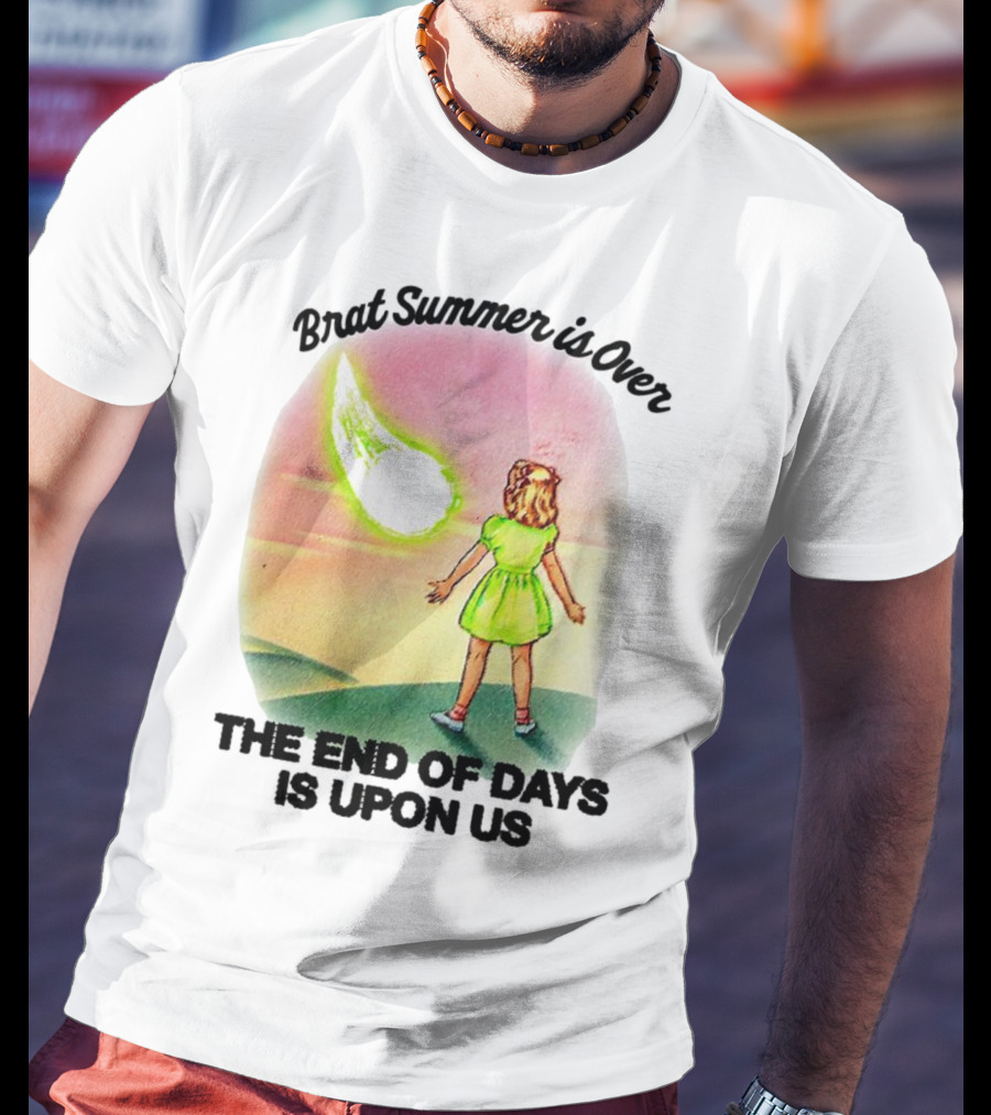 Brat Summer Is Over The End Of Days Is Upon Us Girl Watches Meteor Sunset T-Shirt