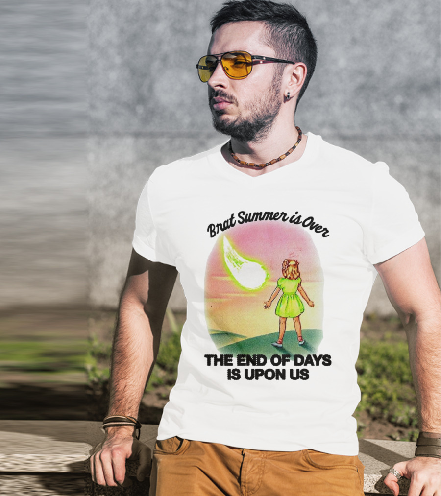 Brat Summer Is Over The End Of Days Is Upon Us Girl Watches Meteor Sunset T-Shirt