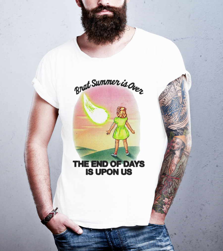 Brat Summer Is Over The End Of Days Is Upon Us Girl Watches Meteor Sunset T-Shirt