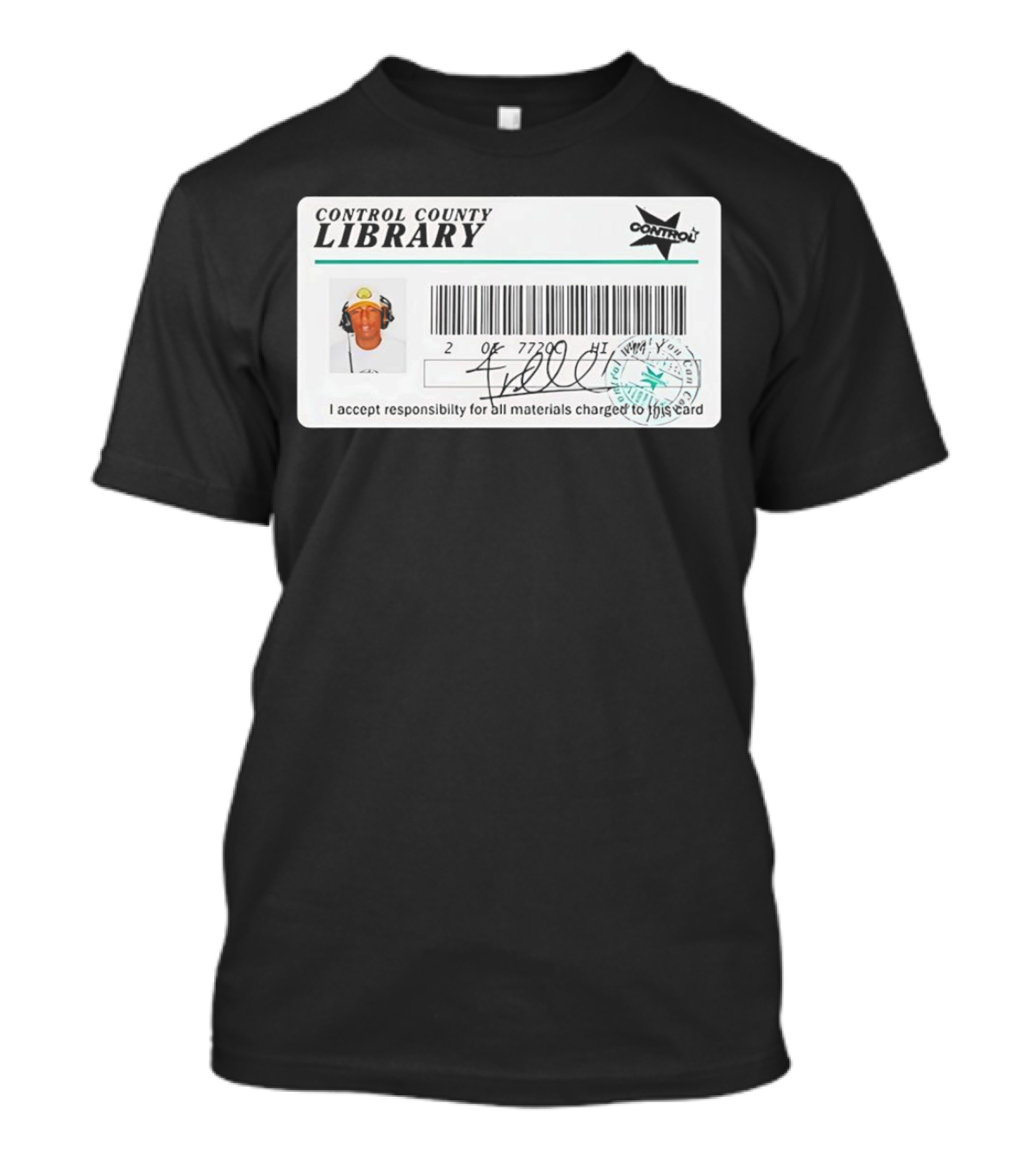 Control County Library Card Design With Signature And Photo T-Shirt