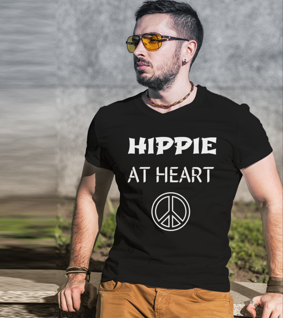 Hippie At Heart Peace Symbols Iconic Message T-Shirt