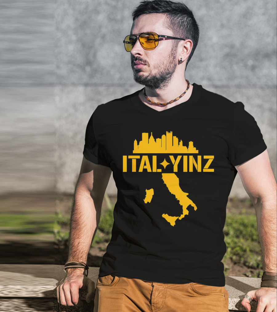 Ital Yinz Pittsburgh Skyline Italy Map T-Shirt