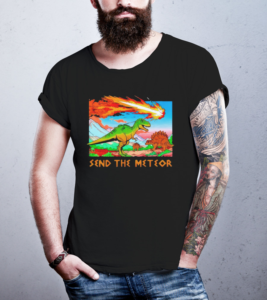 Send The Meteor Dinosaur T-Rex And Stegosaurus Meteor Impact T-Shirt