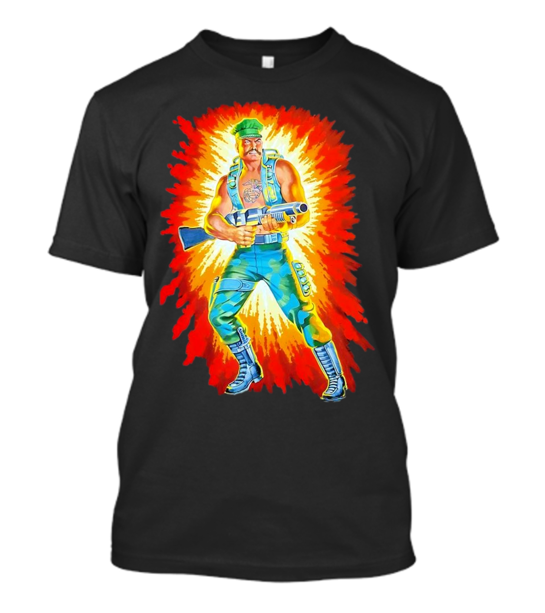 Gung-Ho GI Joe Action Figure Retro Style Burst Background T-Shirt