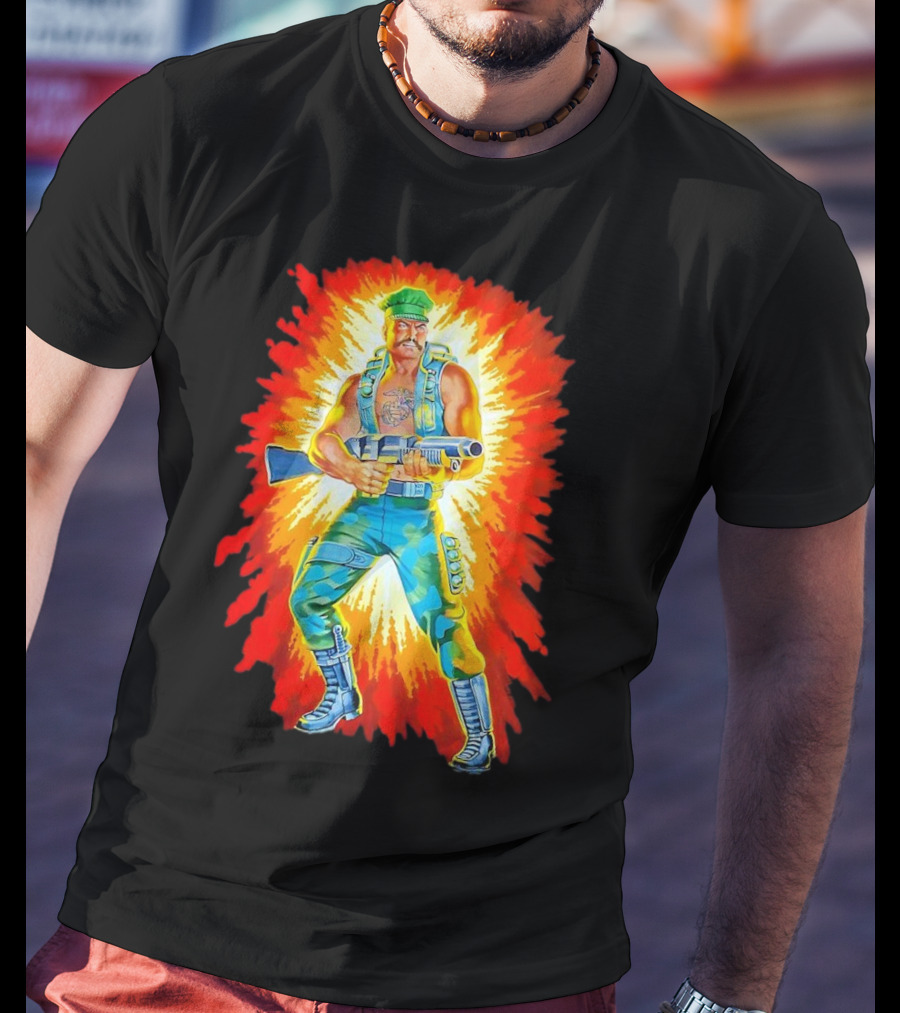 Gung-Ho GI Joe Action Figure Retro Style Burst Background T-Shirt