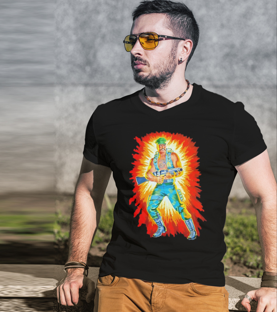 Gung-Ho GI Joe Action Figure Retro Style Burst Background T-Shirt