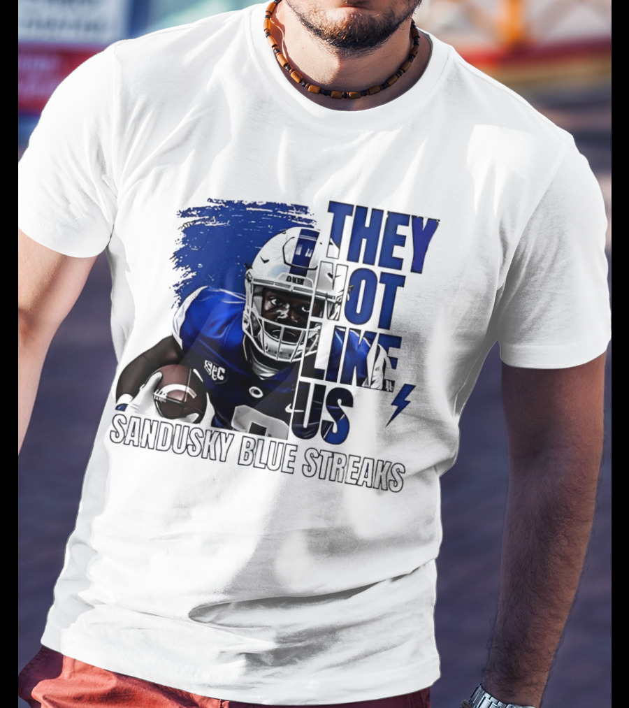 Sandusky Blue Streaks They Not Like Us Football Player Grunge T-Shirt