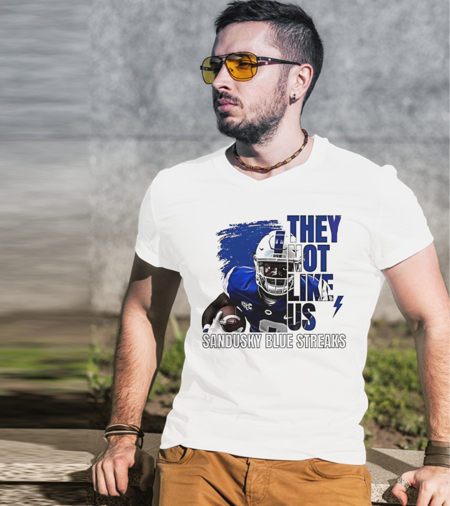 Sandusky Blue Streaks They Not Like Us Football Player Grunge T-Shirt