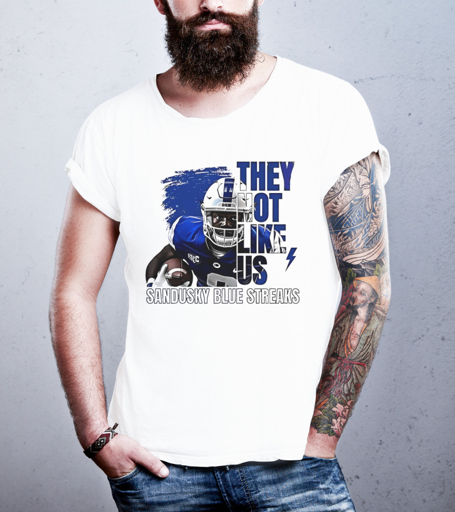 Sandusky Blue Streaks They Not Like Us Football Player Grunge T-Shirt