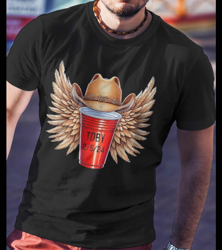 Toby Keith Toby Red Cup 2/5/24 Winged Cowboy Hat T-Shirt