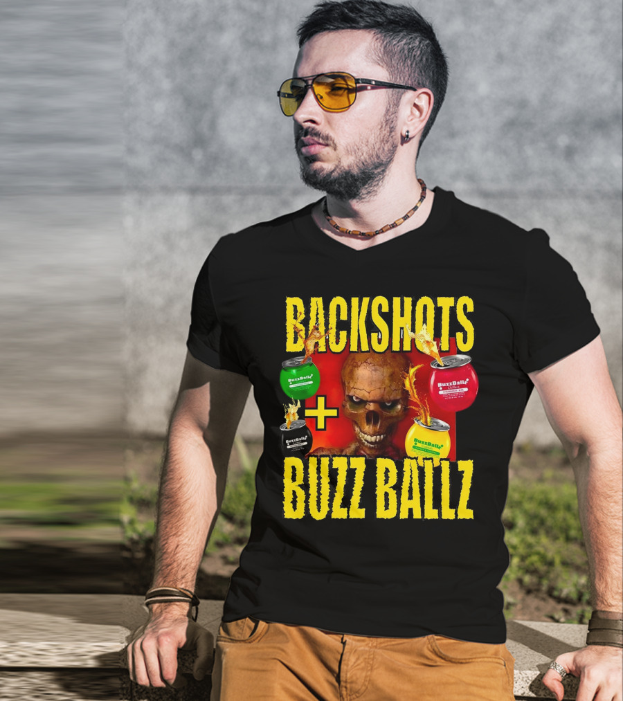 Backshots With Buzz Ballz Fiery Skeleton Combo T-Shirt