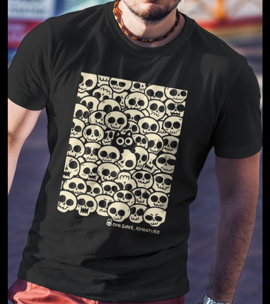Our Super Adventure Skull Cat Surrounded By Skulls T-Shirt