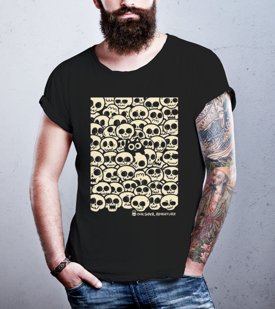 Our Super Adventure Skull Cat Surrounded By Skulls T-Shirt