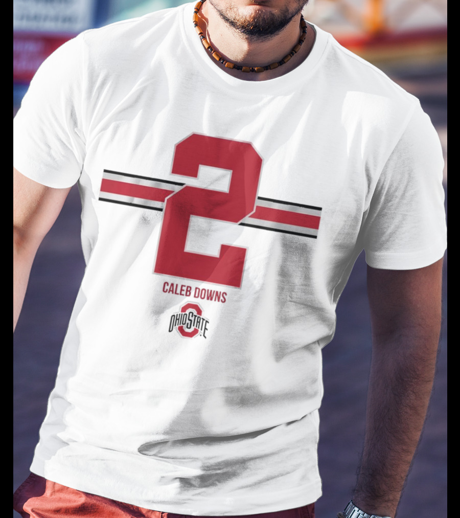 Caleb Downs Ohio State Buckeyes 2 Stripe Football T-Shirt