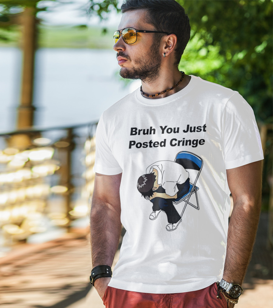 Bruh You Just Posted Cringe Meme Anime Guy Folded Chair T-Shirt