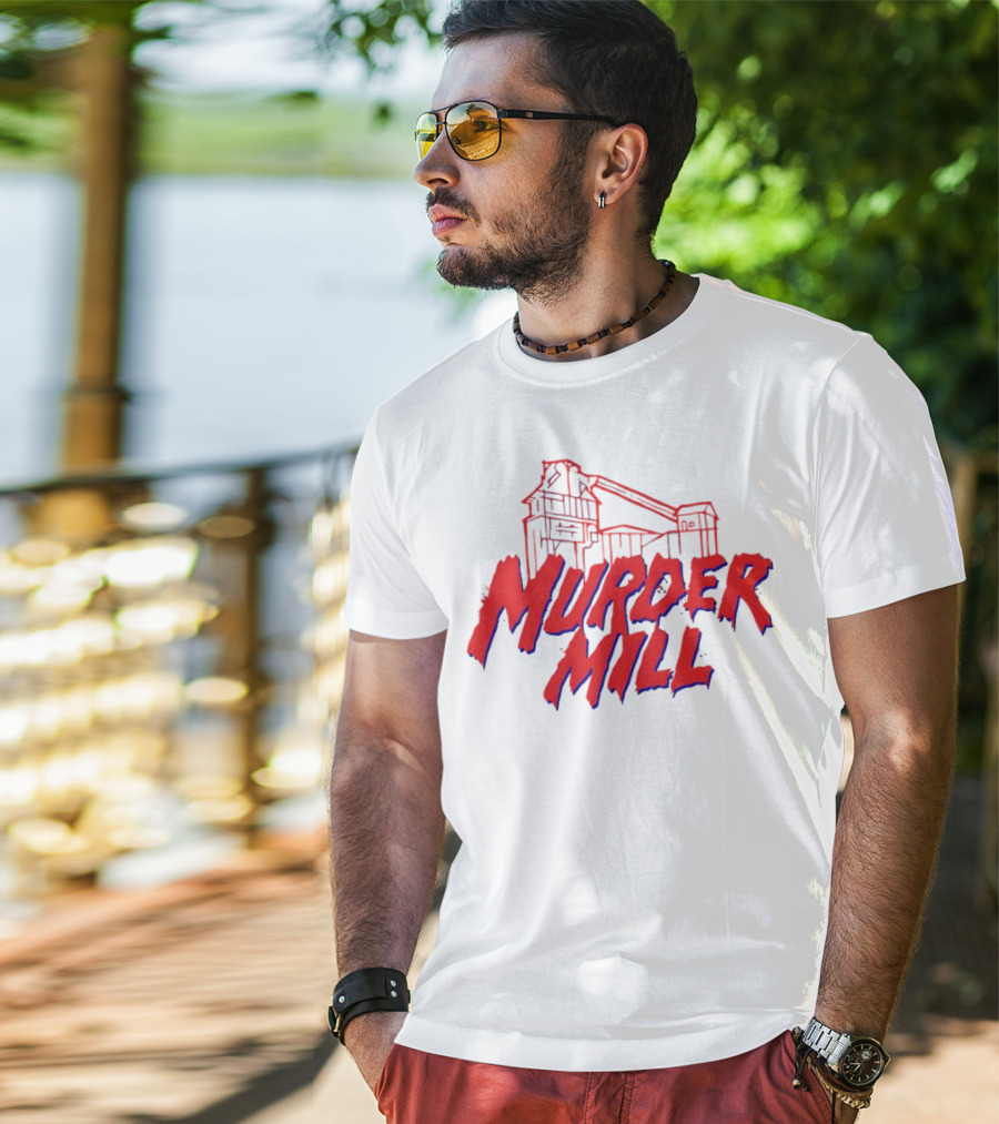 Murder Mill Haunted House Distressed Typography Iconic Building T-Shirt