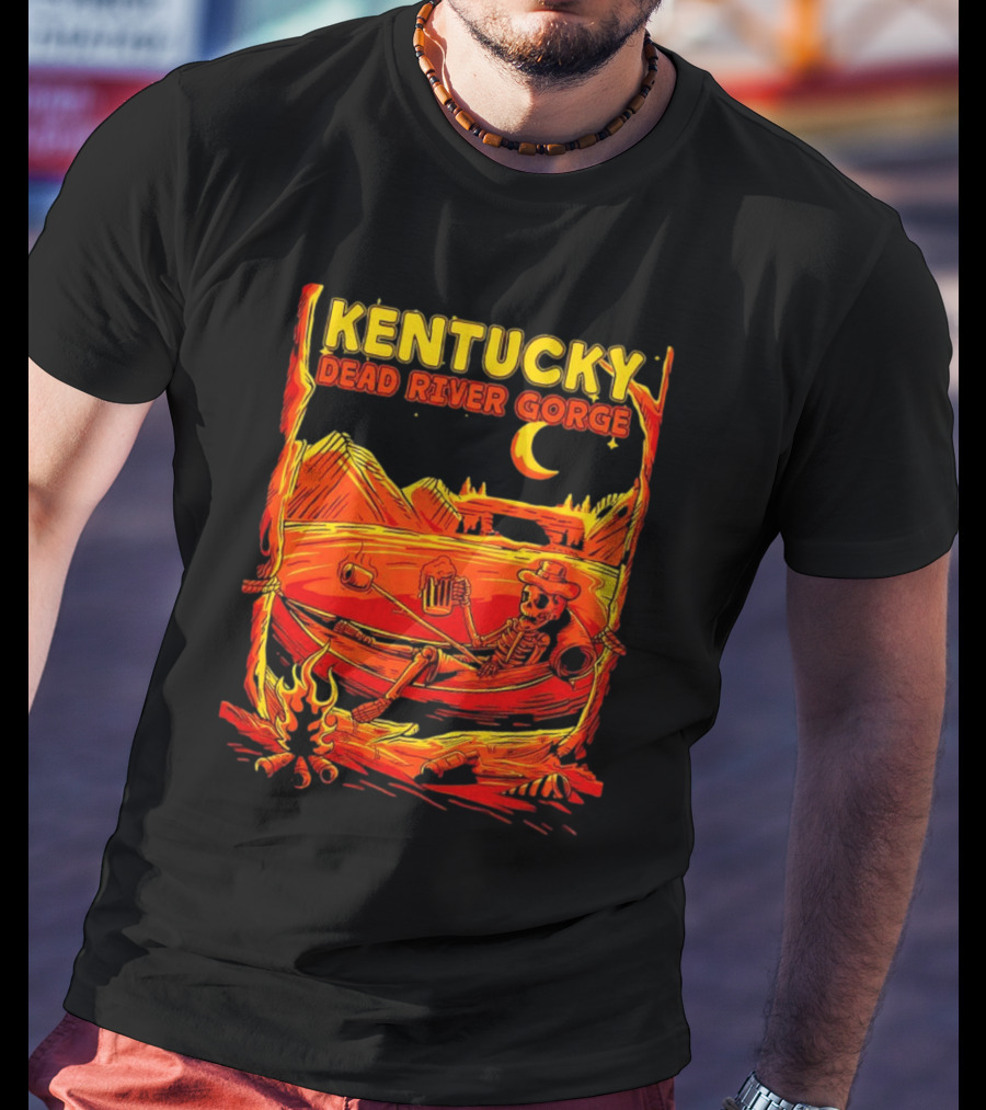Kentucky Dead River Gorge Skeleton Hammock Campfire Scene T-Shirt