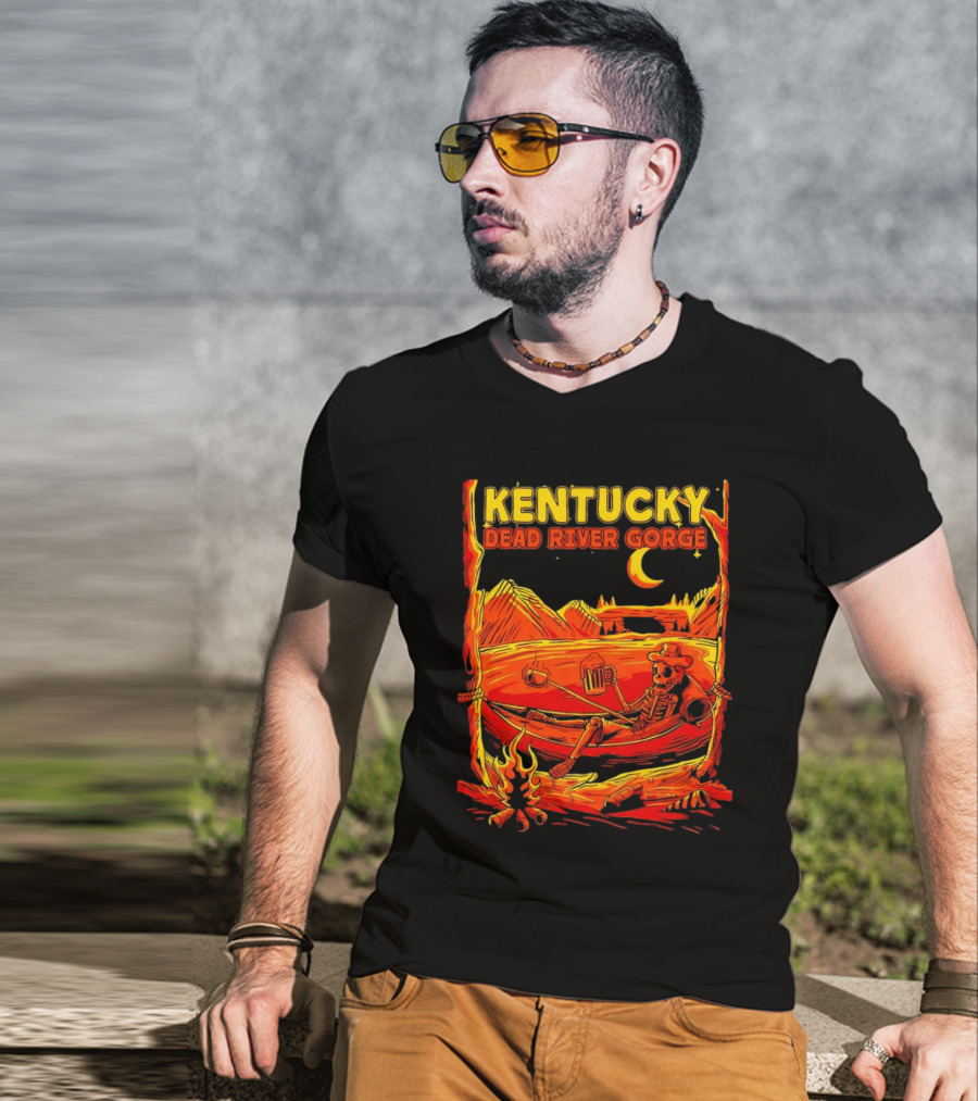 Kentucky Dead River Gorge Skeleton Hammock Campfire Scene T-Shirt