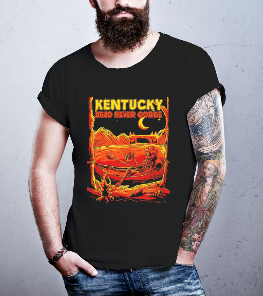 Kentucky Dead River Gorge Skeleton Hammock Campfire Scene T-Shirt