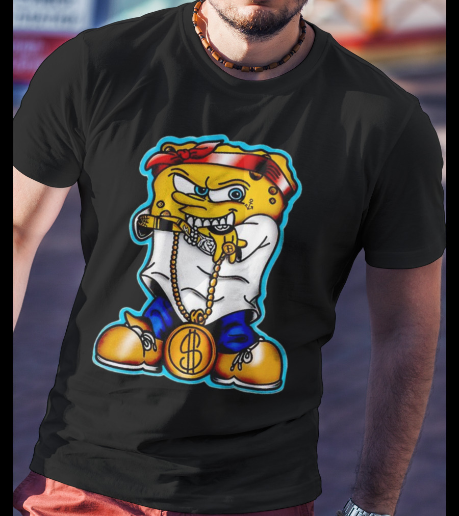 Legendary Gangster SpongeBob SquarePants With Bandana And Dollar Chain T-Shirt
