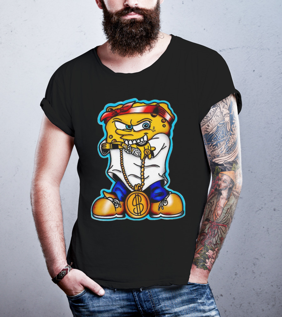 Legendary Gangster SpongeBob SquarePants With Bandana And Dollar Chain T-Shirt