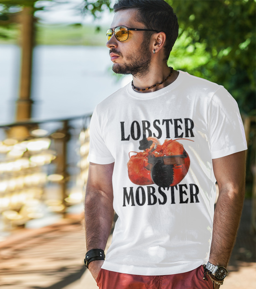 Lobster Mobster Gangster Style With Hat And Tommy Gun T-Shirt