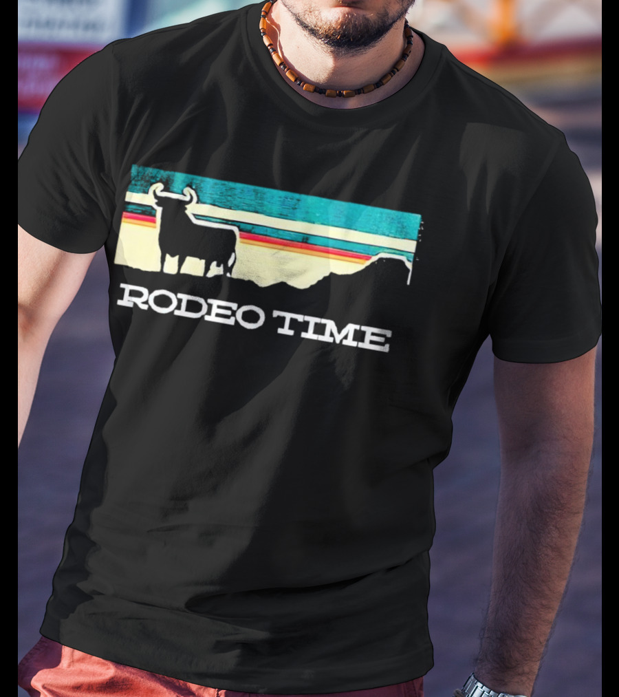 Rodeo Time Buffalo Silhouette Striped Sunset T-Shirt