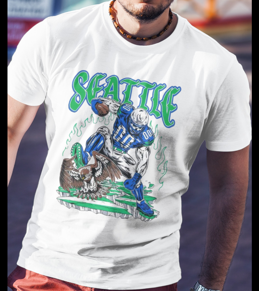 Seattle Seahawks Skeleton Football Player With Eagle T-Shirt