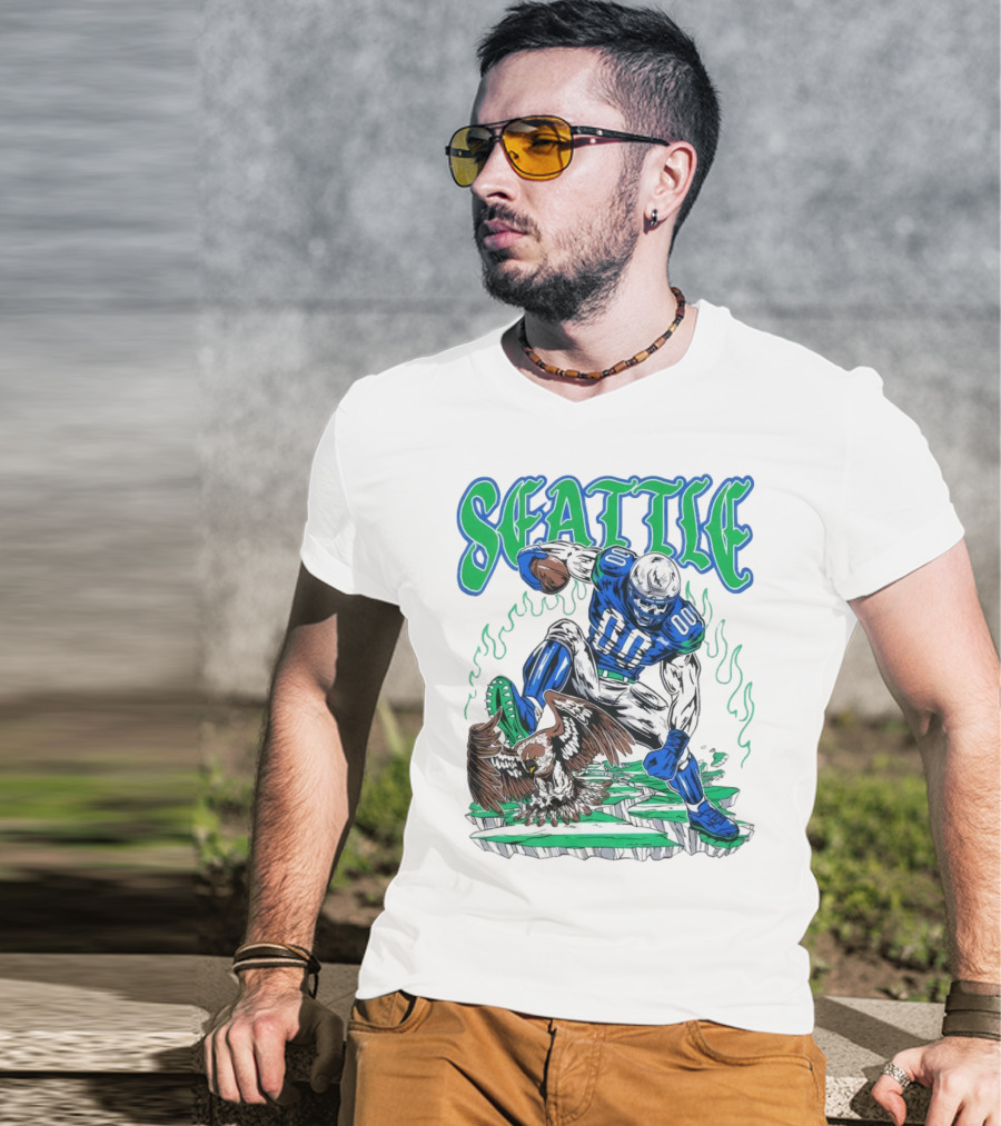 Seattle Seahawks Skeleton Football Player With Eagle T-Shirt