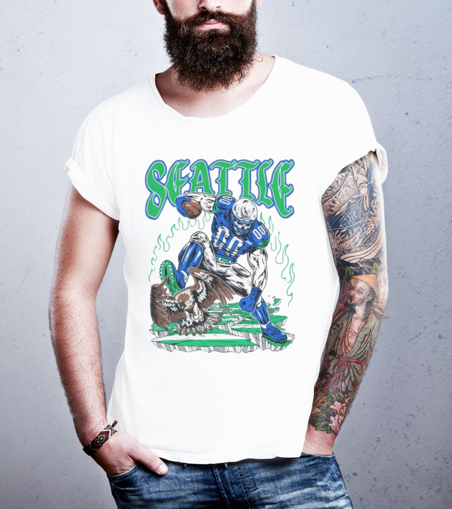 Seattle Seahawks Skeleton Football Player With Eagle T-Shirt