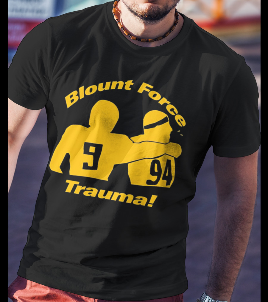 Blount Force Trauma Silhouetted Players 9 And 94 Impact Moment T-Shirt