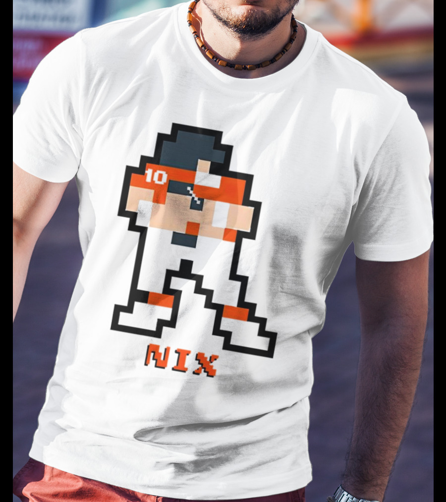 Bo Nix 8-Bit Pixel Art 10 Block Figure T-Shirt