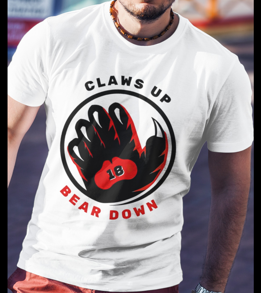 Claws Up Bear Down 18 Caleb Williams Chicago Bears T-Shirt