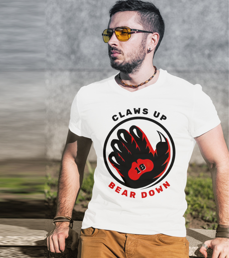 Claws Up Bear Down 18 Caleb Williams Chicago Bears T-Shirt