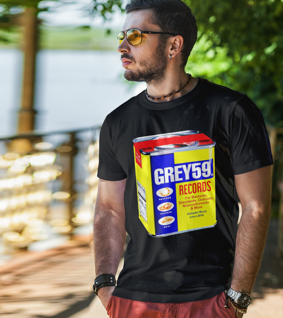 Grey59 Records Unlawful Music Nonconformists Seafood Chicken Meat Can T-Shirt