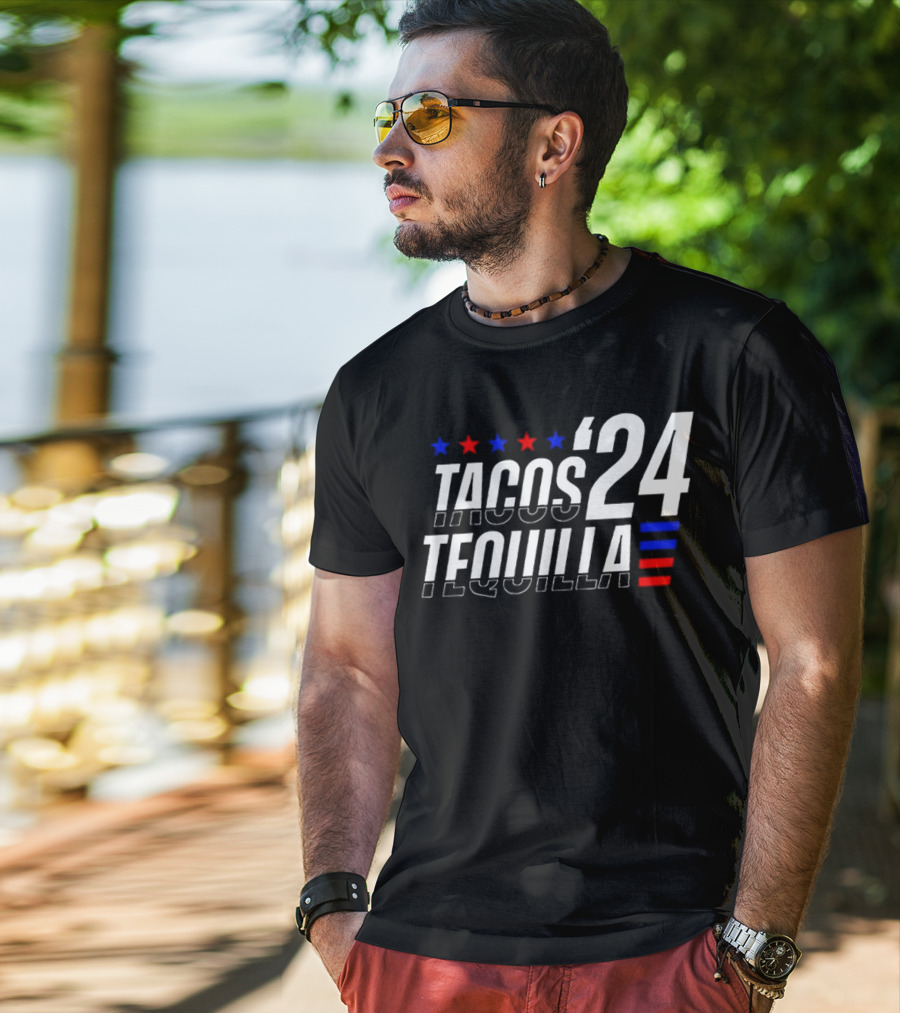Tacos Tequila 24 Stars Red Blue T-Shirt