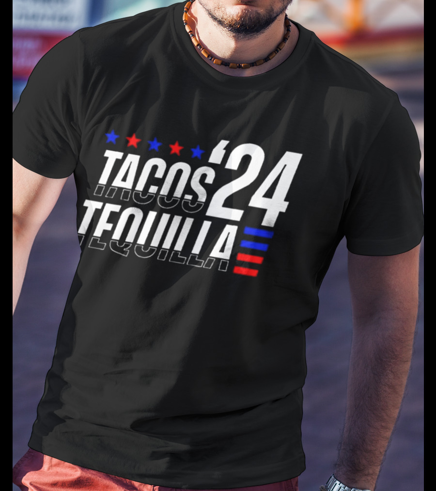 Tacos Tequila 24 Stars Red Blue T-Shirt