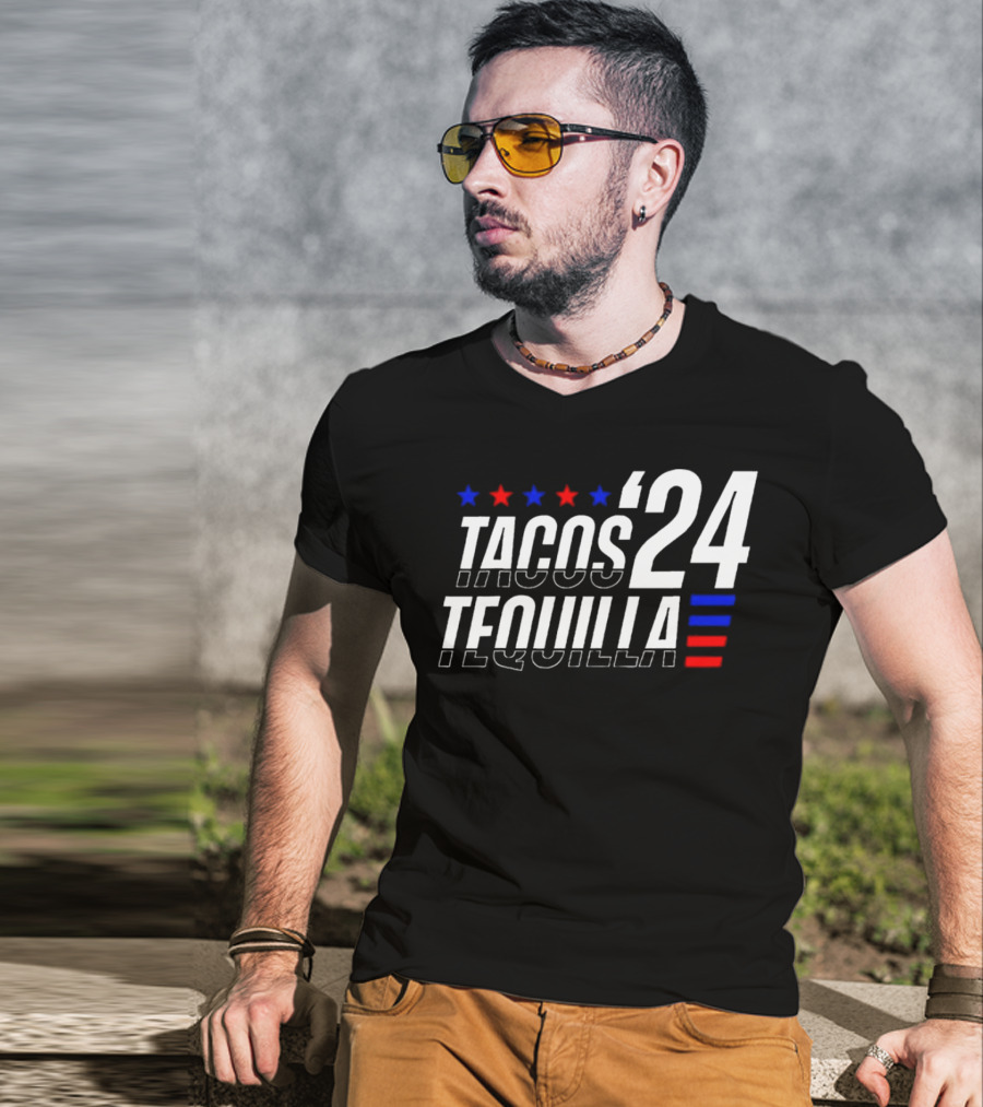 Tacos Tequila 24 Stars Red Blue T-Shirt