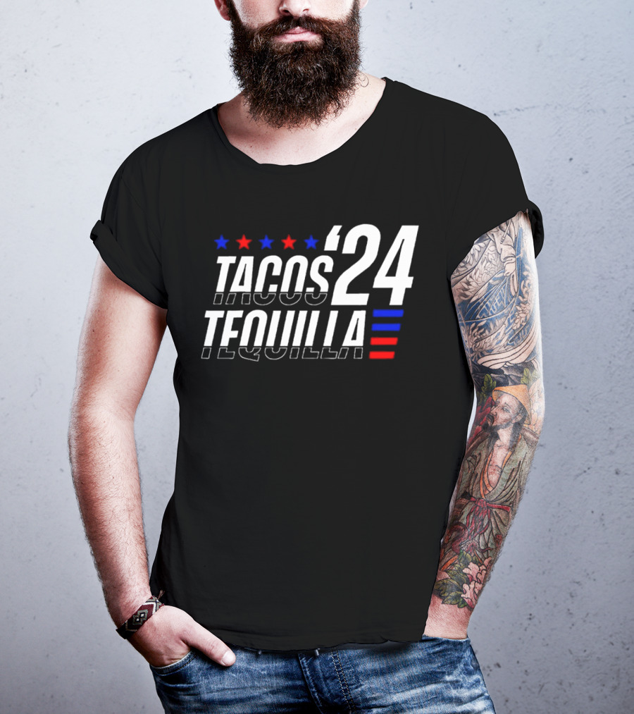 Tacos Tequila 24 Stars Red Blue T-Shirt