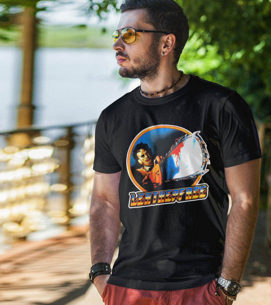 Texas Chainsaw Massacre Leatherface Vintage Horror Chrome Chainsaw T-Shirt