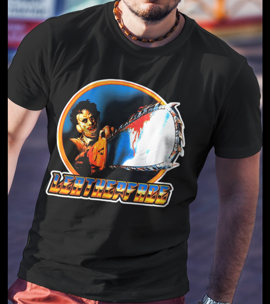 Texas Chainsaw Massacre Leatherface Vintage Horror Chrome Chainsaw T-Shirt