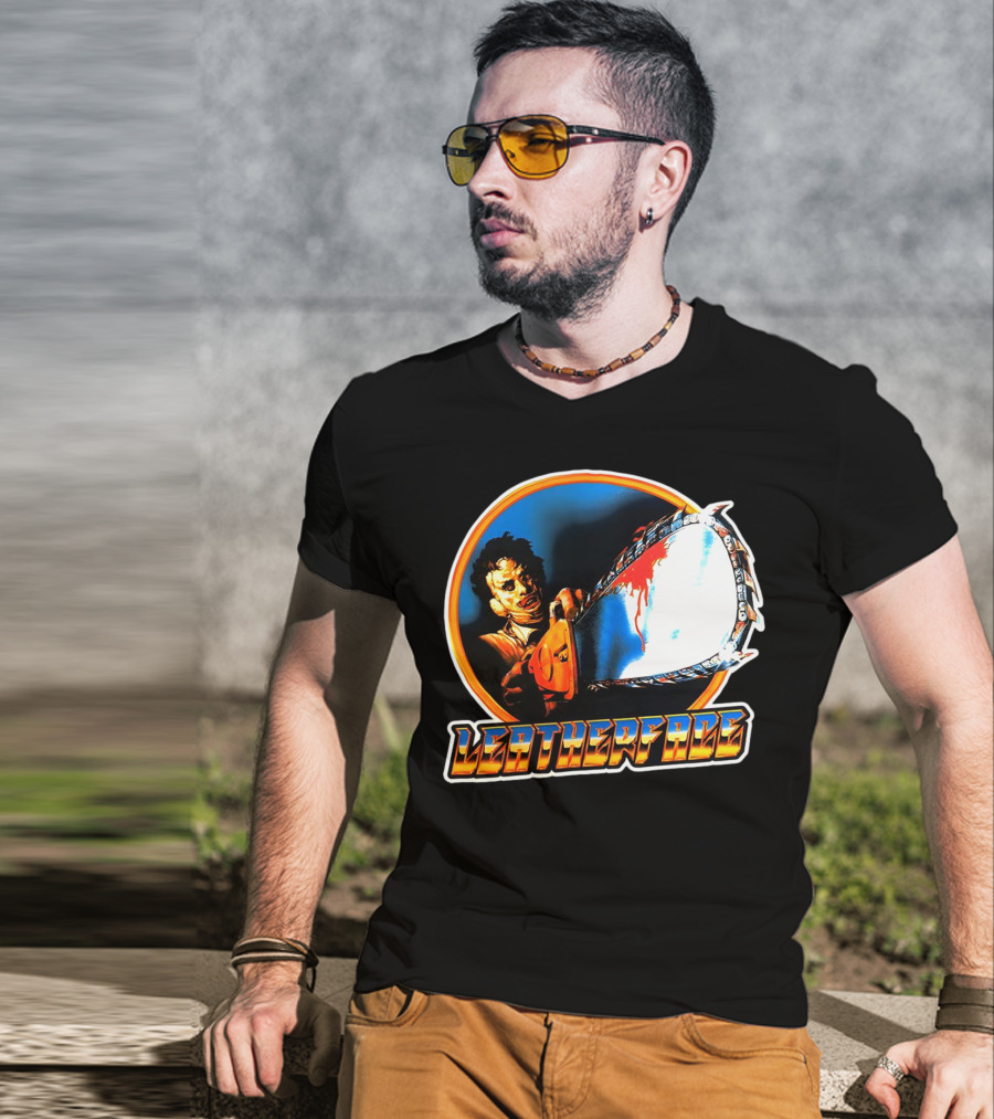 Texas Chainsaw Massacre Leatherface Vintage Horror Chrome Chainsaw T-Shirt